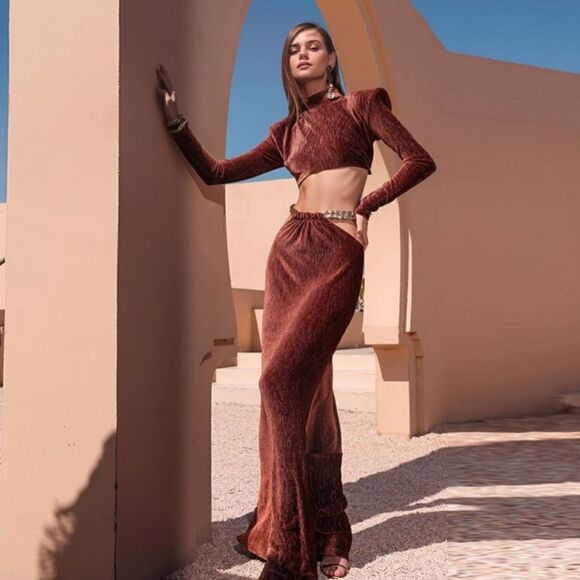 Bronx & Banco Cleopatra Brown Velvet Two-Piece Set Women’s Size 6 (M) - Picture 1 of 16